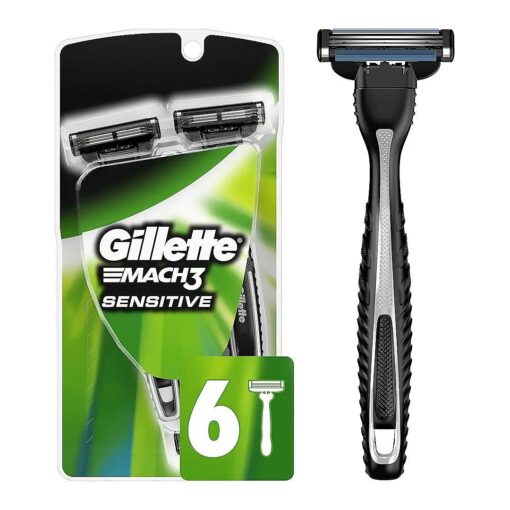 Gillette Mach3 Men 's Disposable Razor, Sensitive, 6 Razors