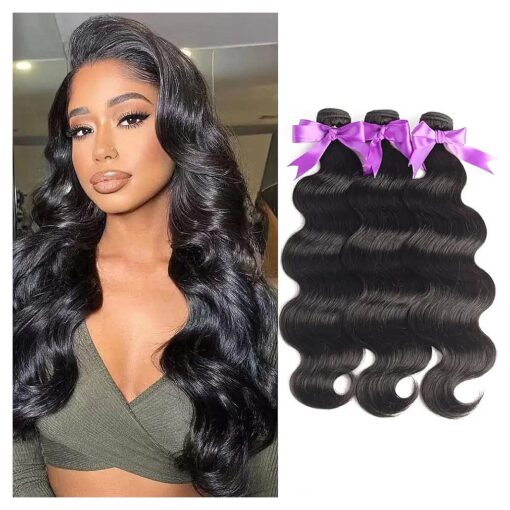 ALLRUN Body Wave Bundles Human Hair 16 18 20 Inch Human Hair 3 Bundles Body Wave 10A 100 % Unprocessed Virgin Brazilian Remy Human Hair Bundles Body Wave Deals Quick Weave Hair Extension