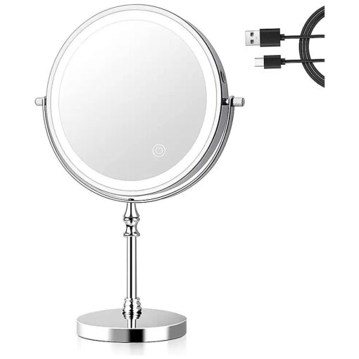 Makeup Mirror with Lights USB Rechargeable 8 Inch 3 Color Lights Two Sided 1X/10X Magnification LED Vanity Mirror Touch Control Intelligent Shutdown 360deg Light up Mirror Chrome Finish