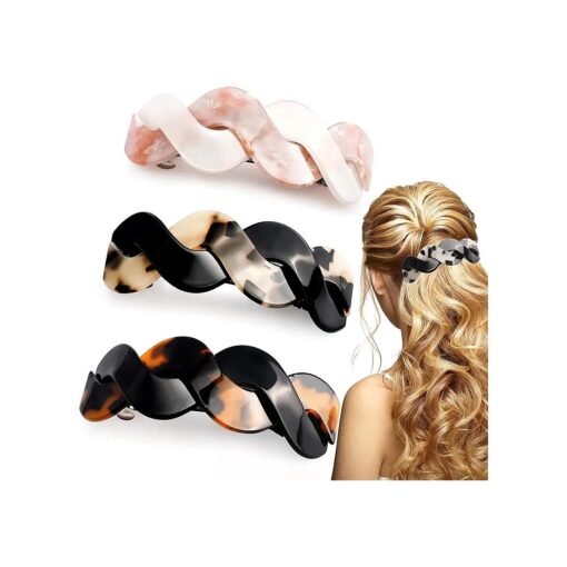 3 Pieces Large Barrettes for Women, Wider Interweave Hair Clips Hair Accessories for Thick Curly Fine Hair ( tortoiseshell )