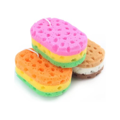 3 Pcs Bath Sponge for Women/Men/Teenager, TIZYFF Exfoliating Body Sponges Bath Sponges, 3 Colors Pouf Foam Loofahs Sponge to Spa Reusable