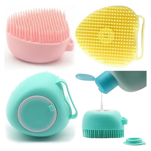 OTAVILEM Body Scrubber with Soap Dispenser for Shower, 3 Pack Silicone Exfoliating Brushes, Soft Body Exfoliator, Bath Loofah for Babies, Kids, Women, Men and Pets, 3 Colors ( Heart Shaped )