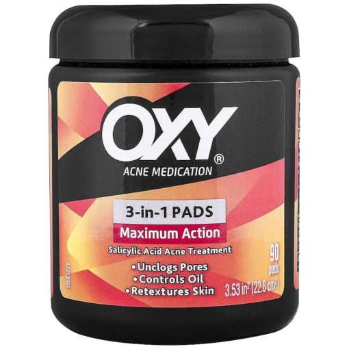 OXY Maximum Action 3-In-1 Treatment Pads 90 ea ( Pack of 2 )