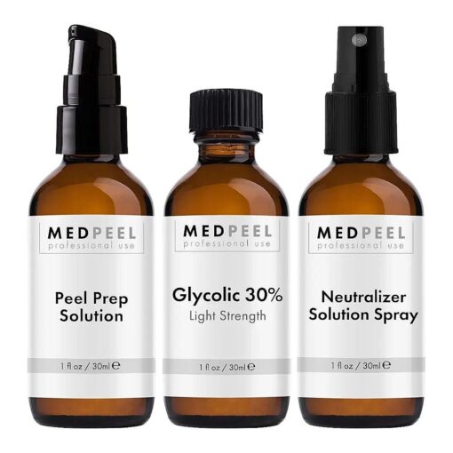 MedPeel Glycolic Acid 30 % Essential Peel Kit, Includes Peel, Prep, Neutralizer, Light Strength Chemical Face Peel, Minimize Fine Lines, Wrinkles, Dark Spots, All Skin Tones, 1oz/30ml ( Kit of 3 )