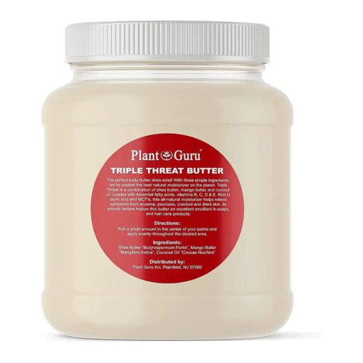 Triple Threat Body Butter 3 lbs, Bulk - Blend of Shea, Mango & Coconut Oil - 100 % Pure Natural Raw Unrefined Moisturizer For Dry Skin, Face And Hair, Great For Lip Balm and Soap Making