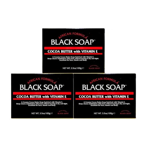 3 Pk African Formula Black Soap Cocoa Butter Vitamin E Jabon Negro Manteca Cacao