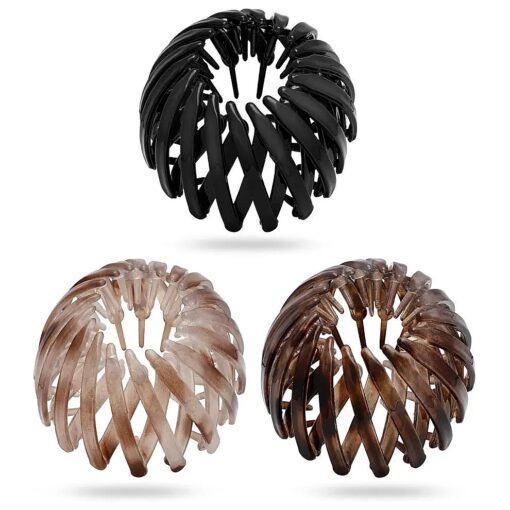 3 Pack Birds Nest Hair Clip Expandable Pony Tail Holders Vintage Geometric Retractable Hair Loops Pony Tails Claw Hair Holders Accessory Clip Bun Maker Hair Styling Tool Claw Hair Clips