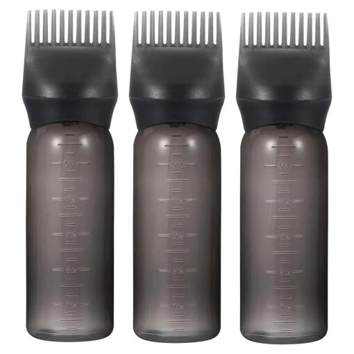 Hair Dye Root Comb Applicator Bottle, 3 Pack 6 Ounce Black Applicator Bottles for Hair Dye with Graduated Scale, Hair Coloring Brush Bottles for Salon