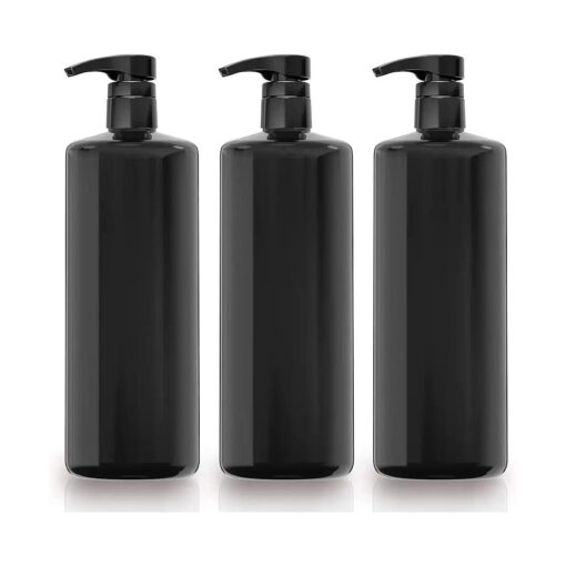 Bar5F Black Pump Bottles for Shampoo Conditioner Body Wash 33.8-Ounce 1-Liter Gloss Finish PETE1 Plastic Heavy-Duty 3-Pack