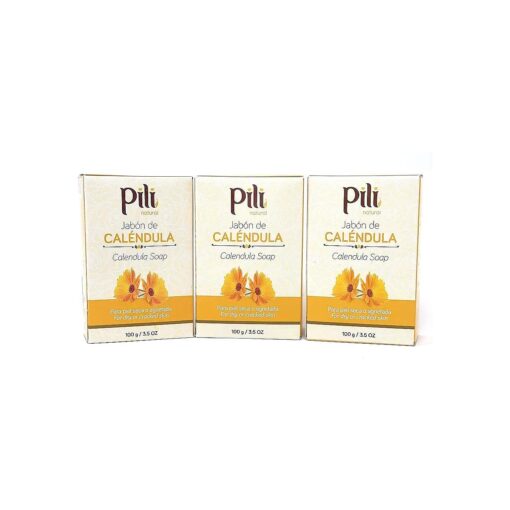 Pili Natural Calendula Soap Bars Face and Body Soap Bars, For dry or cracked skin, For Men, Women and Teens, ( 3 Pack )