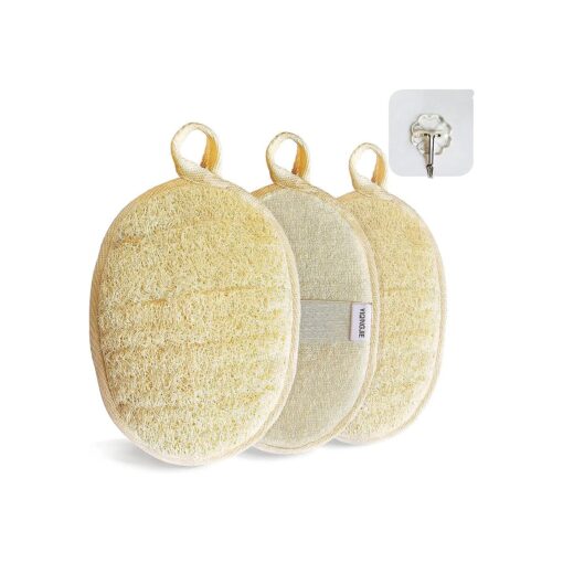 Natural Loofah Sponge Exfoliating Body Scrubber ( 3 Pack ), Made with Eco-Friendly and Biodegradable Shower Luffa Sponge, Loofah for Women and Men, Beige