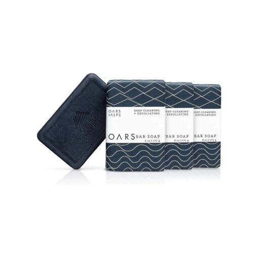 Oars + Alps Blue Charcoal Exfoliating Men 's Bar Soap, Dermatologist Tested and Made with Clean Ingredients, Travel Size, 3 Pack, 6 Oz Each