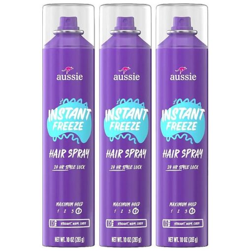 Instant Freeze Hair Spray for Extreme Hold, Infused with Jojoba Oil & Sea Kelp, Long-Lasting All-Day Hold, Fresh Citrus Scent, Safe for All Hair Types, 10 Fl Oz, 3 Pack