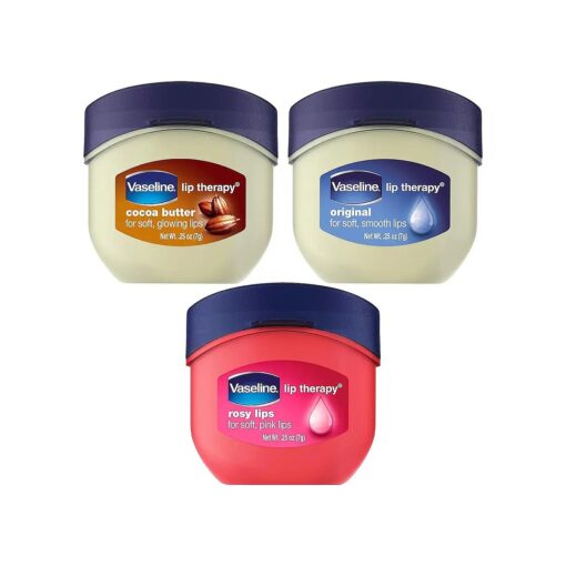 Vaseline Lip Therapy 0.25 Oz / 7g 3 Pack Bundle - Original, Rosy Lips & Cocoa Butter with box