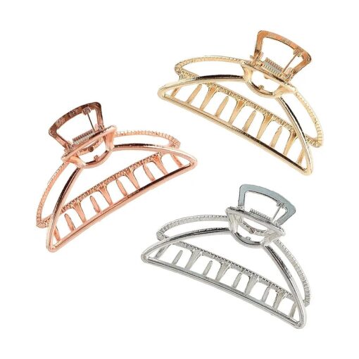 VinBee Metal Hair Clips for Women Hair Claw Clips Medium for Thick Hair 3 Pack ( Silver + Gold + Rose Gold )