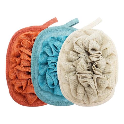 3 Pack Bath Loofah Body Sponge Brushes Pouf Bath Mesh Brush Bath Shower Glove with Flower Bath Ball