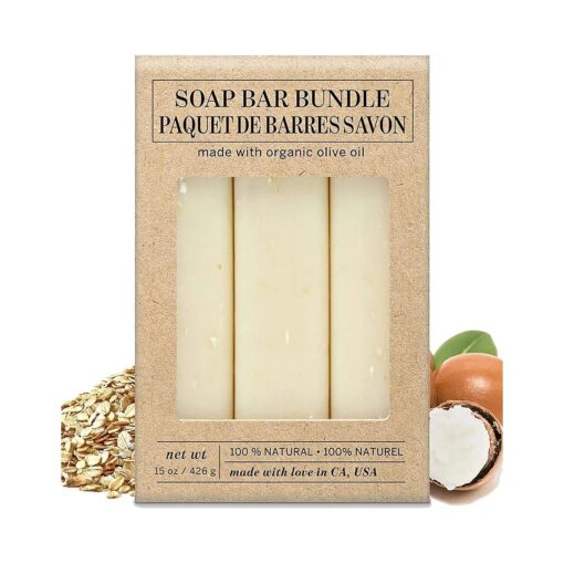 Exfoliating Bar Soap 3 Pack by Olivia Care - 100 % Natural & Organic - Infused with Shea Butter & Oats - Deep Clean, Refreshing, Moisturizing & Hydrating - Triple-Milled - 3 X 5 OZ