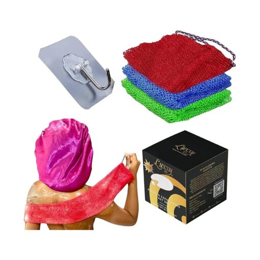 Luxxy ( r ) | 3 Pack Set 2 Soft African Exfoliating Nets & 1 Rough African Net Sponge, The Perfect African Net Cloth for The Back, Neck or Feet, Achieve Smooth Soft Silky Skin, for Daily Use & Great Gifts