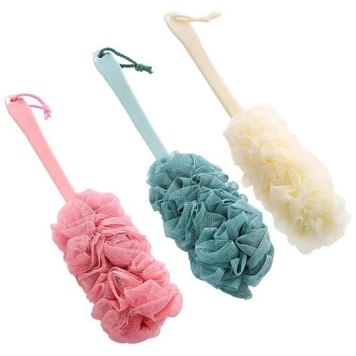 Nutteri 3 Pack Back Scrubber Long Handled Bath Brush Soft Mesh Sponge Exfoliating Body Scrub Back Cleaner Loofah Bathroom Shower Accessories for Women and Men ( Multiple Colors )