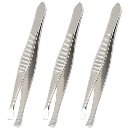 ( 3 Pack ) Flat Tweezers - Stainless Steel Flat Tweezers Hair Plucker for Hair and Eyebrows Personal Care ( C_FLAT )