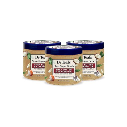 Dr Teal 's Shea Sugar Body Scrub, Shea Butter with Almond Oil & Essential Oils, 19 oz ( Pack of 3 ) ( Packaging May Vary )