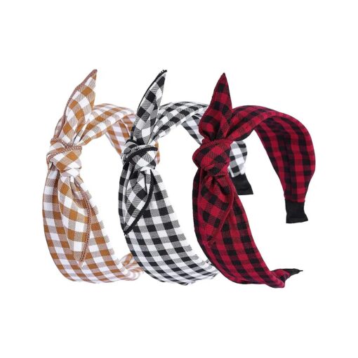 3 Pack Womens Vintage Plaid Headbands Headwraps Hair Band with Bow