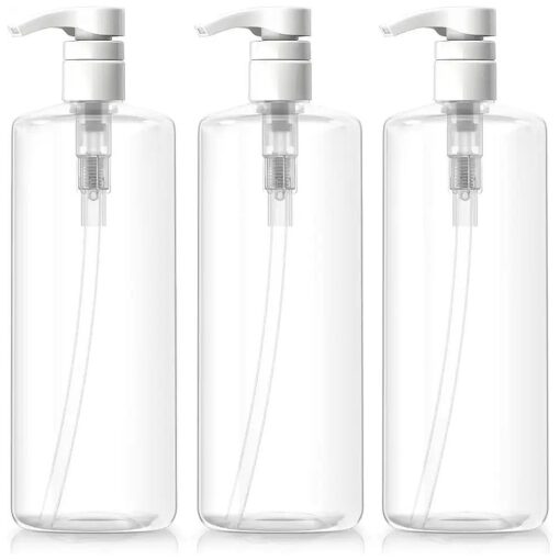 Bar5F Refillable Pump Bottles 32-Ounce 1-Liter Shampoo Conditioner Lotion Soap Crystal-Clear BPA-Free Pack of 3