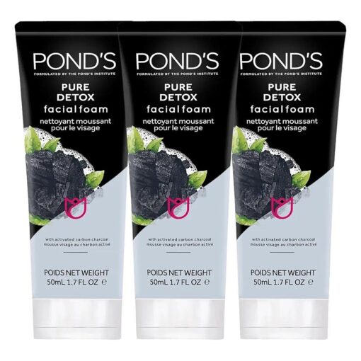 Pond 's Pure Detox Facial Foam, Deep Cleansing with Activated Charcoal, Facial Wash, 3- Pack of 1.7 Oz Each