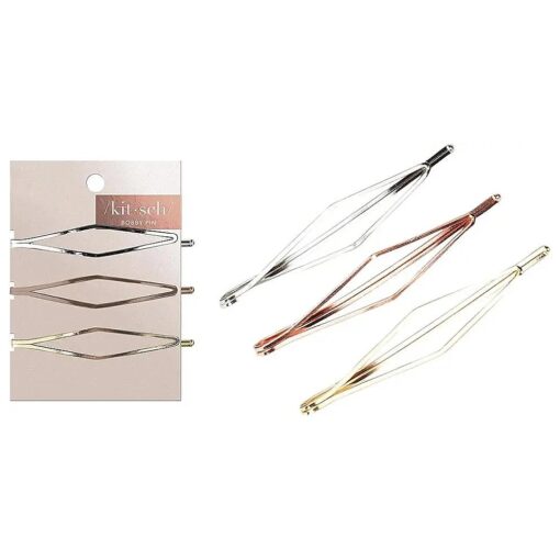 Kitsch Fashion Bobby Pins Set - 2.5 Inches Long Decorative Hair Pins | Fancy Hairpins for Women 's Hair Styling | Hair Accessories for Women, 3pcs ( Gold, Rose Gold & Silver )