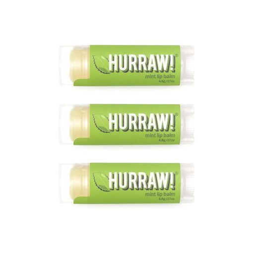 Hurraw ! Mint Lip Balm, 3 Pack : Organic, Certified Vegan, Cruelty and Gluten Free, Non-GMO, 100 % Natural Ingredients, Bee, Shea, Soy and Palm Free, Made in USA