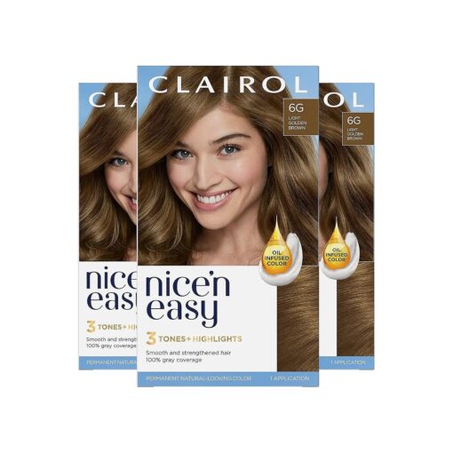 Nice'n Easy Permanent Hair Dye, 6G Light Golden Brown Hair Color, Pack of 3