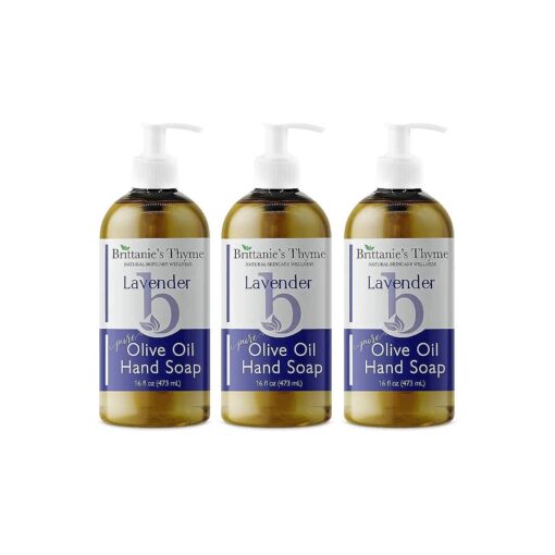 Brittanie 's Thyme Organic Natural Lavender Hand Soap - 16oz 3 Pack- Castile Soap Made with Olive Oil and Natural Luxurious Essential Oils - Vegan & Gluten Free