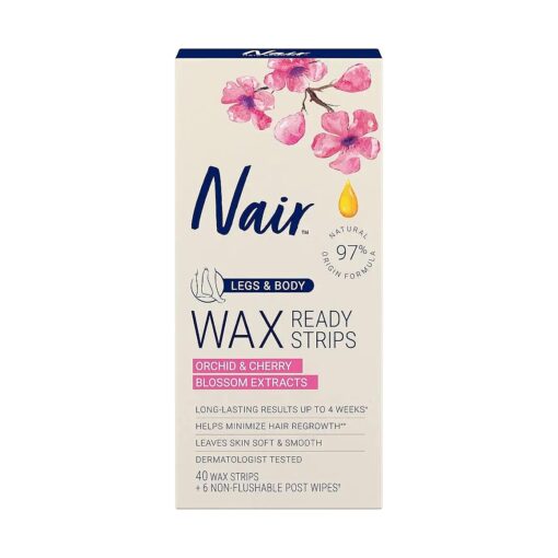 Nair Hair Remover Wax Ready Strips, Legs and Body Hair Removal Wax Strips, 40 Count, 3 Pack