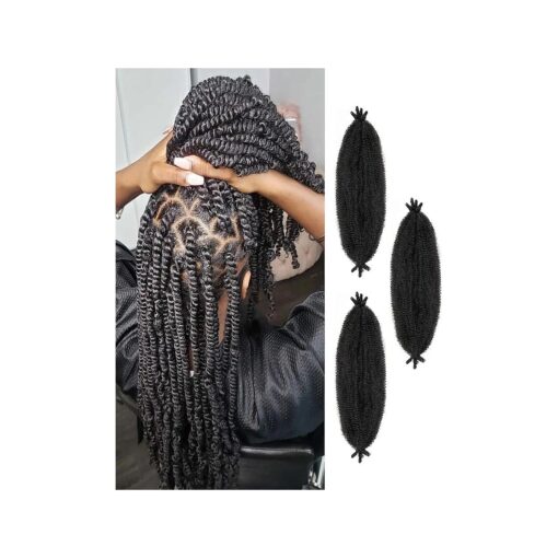 3 Packs Springy Afro Twist Hair with Crochet Hook, 16 Inch Pre-Separated Marley Crochet Braiding Hair for Distressed Soft Locs, Natural Black Synthetic Hair Extension for Black Women ( 1B # )