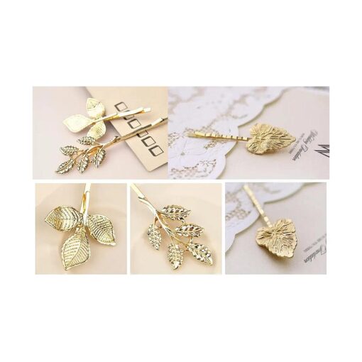 yueton 3 Pairs Athena Olive Branch Leaves Barrettes Bobby Pin Hair Clips Bride Headwear Edge Clip Clamps ( 1+3+5 Leaves )