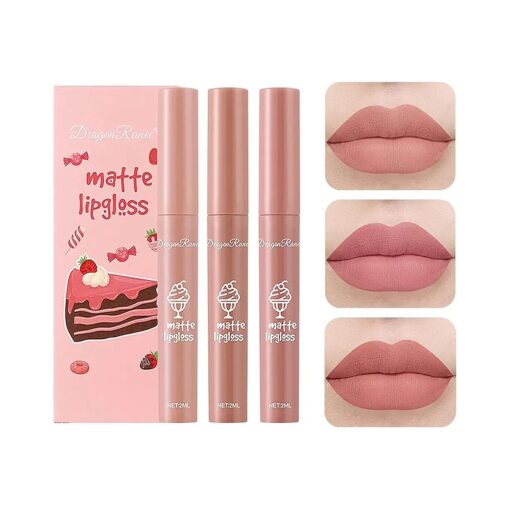 3 Pcs Nude Matte Lipstick Set, Nude Lipstick Velvet Air Moisture Smooth Crayon Lip Stain, Long Lasting Lipstick 24 Hour Waterproof Nourishing Lipstick with a Matte Finish, Lip Gloss Lipstick for Women ( Set B )