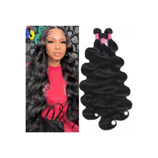 Zezejenhu Body Wave Bundles Human Hair 20 22 24 Inch Brazilian Virgin Human Hair Weave 3 Bundles Human Hair Extensions Human Bundles Deals Natural Black Color