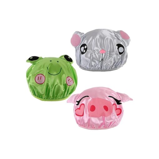 kilofly 3pc Waterproof Reusable Bath Hat Kids Fun Cartoon Animal Shower Caps Set