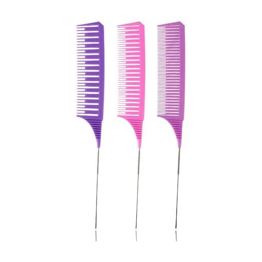 3 Piece Professional Dyeing Hair Comb Set Highlight Combs for Hair Stylist Weaving Styling Brush Set with Long Stainless Steel Rat Tail Stylist Combs for Hair ( Purple & Pink ) ......