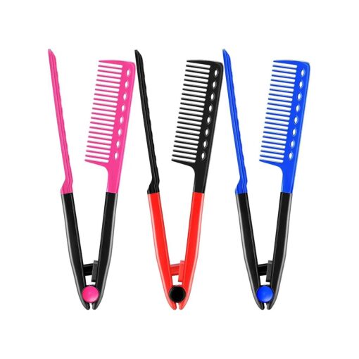 3 Pieces Hair Straightening Comb Salon Hair Brush Hairdressing Styling Hair Straightener V-shaped Straight Comb Straightener Combs for Knotty Hair, 3 Colors