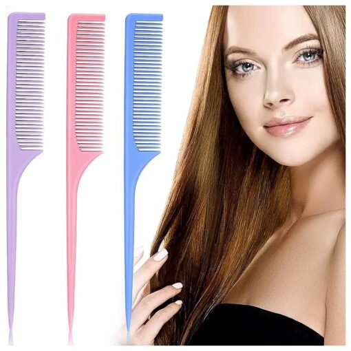 3 Pieces Plastic Rat Tail Comb Pintail Comb Fiber Teasing Comb 9 Inch Styling Comb with Thin and Long Handle for Men Women Girl Salon Home Supplies