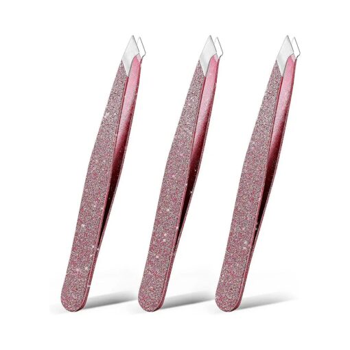 Honoson 3 Pieces Eyebrow Tweezers Stainless Steel Pointed Tip Pointed Hair Removal Tweezers Precision Tweezers Splinter Plucking and Ingrown Hair Removal for Facial Hair ( Glitter Pink )