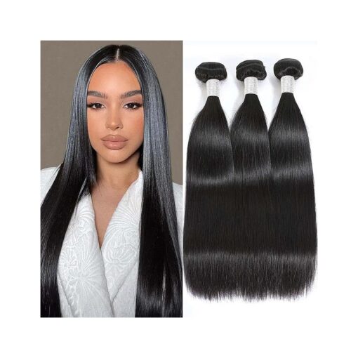 10A Straight Bundles Human Hair 16 18 20 Inch Brazilian 100 % Unprocessed Virgin Weave 3 Natural Black Color