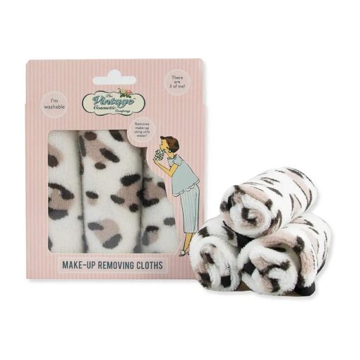 The Vintage Cosmetic Company | Make-up Removing Cloths | Polyester Facial Wash Cloths | Dual Sided To Cleanse & Exfoliate | No Soap Needed | For All Skin Types | 3 piece set - Leopard Print