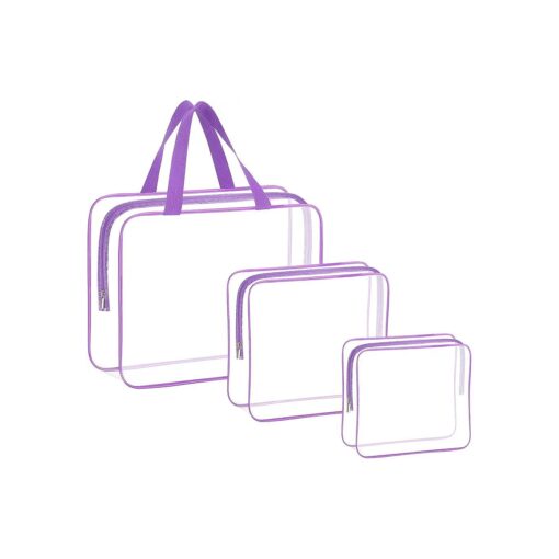 HAOGUAGUA 3 Pieces Large Clear Travel Bags for Toiletries, Waterproof Clear Plastic Cosmetic Makeup Bags, Transparent Packing Organizer Storage Bags ( Purple )