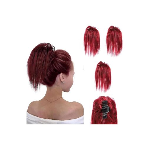 3 Pcs Red Messy Bun Hair Piece Claw Clip Hair Bun Chignon Hair Bun Extensions Hair Buns Wavy Curly Claw Clip Ponytail Hairpieces Hair Scrunchie with Clip for Women