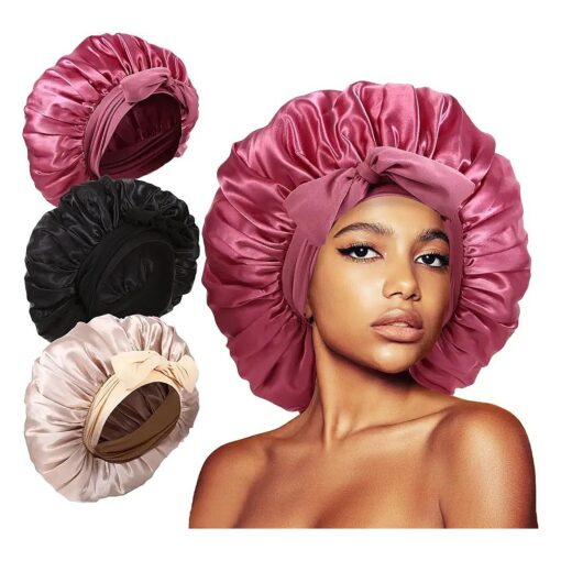 3Pcs Bonnet for Sleeping, Extra Satin Silk Bonnet for Sleeping Women with Tie Band for Curly Hair Jumbo Bonnet Braids