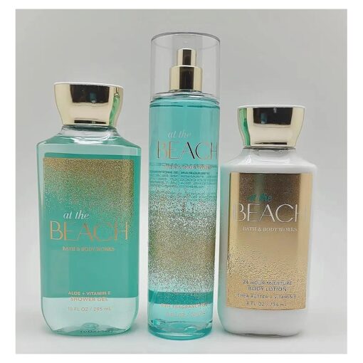 Bath & Body Works - At the Beach - 3 pc Trio Bundle - Shower Gel, Fine Fragrance Mist and 24-Hour Moisture Body Lotion -2020, Full Size