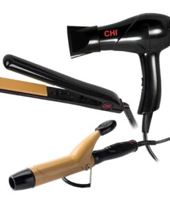 CHI Tourmaline Ceramic 3-Piece Travel Set, Includes A Hair Dryer, Flat Iron, Curling Iron, & Travel Case, Portable Hair Tools Kit, Black