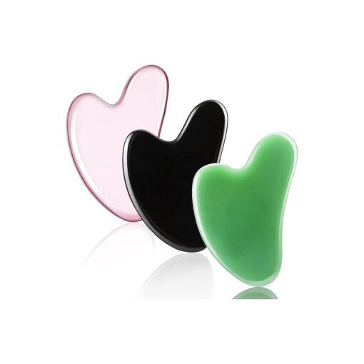 3 Pieces Gua Sha Facial Tool Natural Resin Stone Gua Sha Board Scraping Facial Massage Tool Gua Sha Scraping Massage Tool for Face, Skin and Body Muscle Relaxing Tool ( Pink, Dark Green, Black )